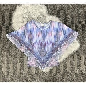 World Unity Boho Bling Poncho-Tank Tie Dye Paisley Purple/Blue 2pc Top Size Med